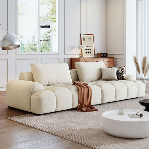 Mengshangjia fabric sofa living room small apartment model puff French cream style 2025 designer new style 2.1 meters three-seater flagship version - cat scratch cloth violet + ordinary sponge