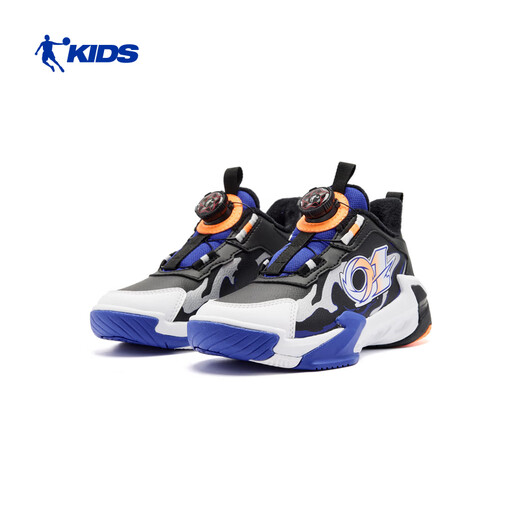 Jordan boys' velvet basketball shoes children's cotton shoes winter leather sports shoes black/misty blue 32