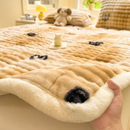 Fantasy thickened rabbit velvet milk velvet bed cover for autumn and winter plus velvet quilted tatami sheets for single baby velvet bed blanket mattress Love Dot-Ka velvet thickening quickly heats up bed sheet type bed cover single piece 90x200cm suitable for student dormitory beds