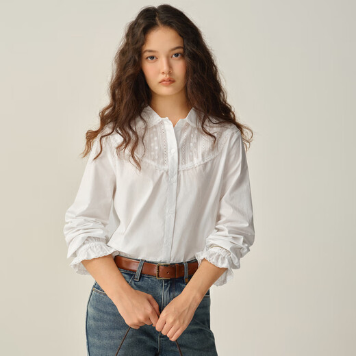 ELAND shirt women's gentle style lapel long-sleeved top 2025 autumn new style ivory/white (39) Ivory M /165