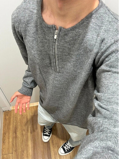 Light Gray Half Zip Sweatshirt Men's Spring and Autumn Waffle Henry Collar Long Sleeve T-Shirt High Bottom Heavy Bottom Shirt Gray Upgraded M 90-110Jin Jin is equal to 0.5kg