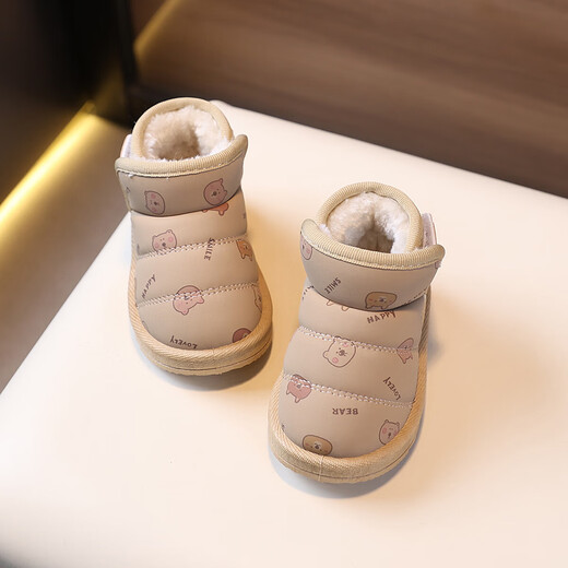 Baby snow boots winter velvet warm children's cotton shoes men's soft sole toddler shoes 1 to 3 years old girls' baby shoes Khaki 20 inner length 13.5cm