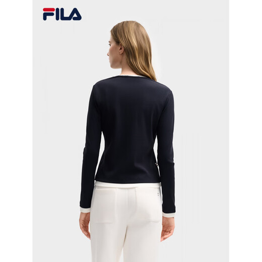FILA long-sleeved T-shirt for women 2025 winter new color matching fake two-piece casual slim bottoming Henry shirt Legend Blue-NV Unisex S 160/80A