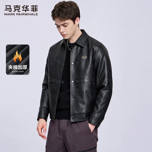 Mark Huafei Lapel Padded Leather Jacket Men's 2025 Autumn and Winter New Trendy Windproof American Texture PU Jacket 1512 Black 001 L 175