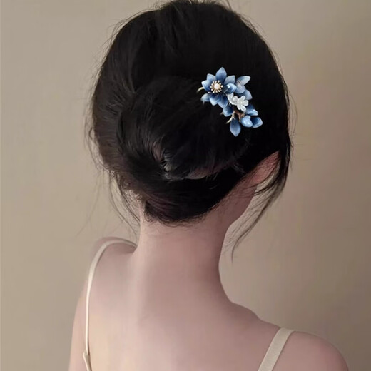 LANSILL new Chinese style gradient blue glazed flower hairpin headwear women's ancient style cheongsam hair comb hairpin accessories national style birthday gift F3558 gradient blue glazed hairpin