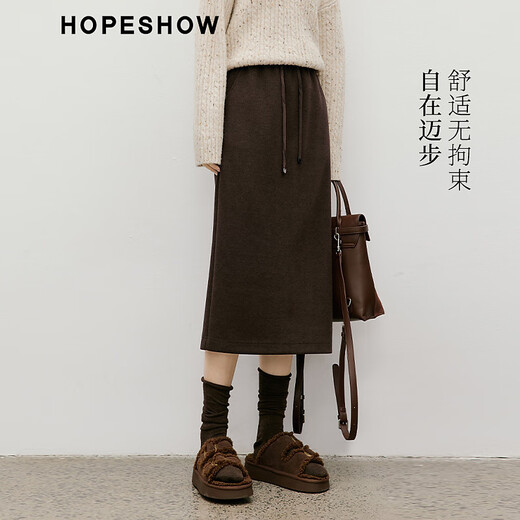 Red sleeves (hopeshow) super good-looking versatile skirt 2025 winter new women's lace-up elastic waist slimming straight temperament mid-length skirt black gray 090 M