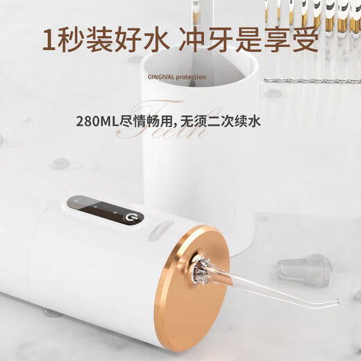 Xiaomi Lang New Portable Interdental Cleaner Water Flosser Home Electric Teeth Cleaner Teeth Irrigator Teeth Cleaner Teeth Remover Irrigator Double Nozzle Standard Set-Sakura Powder (Electroplating Model)