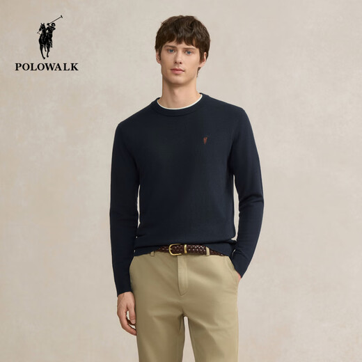 POLOWALK 100% sheep wool men's wool sweater 2025 winter new round neck pullover base layer black gray XL