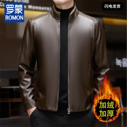 Luo Meng autumn and winter anti-genuine leather jacket for middle-aged men with velvet and thickened soft leather jacket for dad, warm, comfortable and versatile top, black L 50