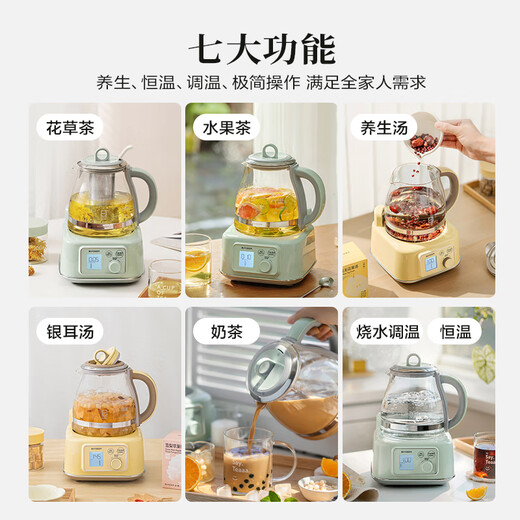 Buydeem health pot all-glass kettle self-operated multi-functional stew pot teapot all-in-one office home thermostatic pot electric kettle 1.2L FK571 light fir green + tea basket