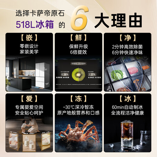 Casarte original stone series MRA PLUS low-oxygen cellaring and fresh-keeping French multi-door fully automatic ice making household refrigerator first-class energy efficiency trade-in BCD-518WGCFDMGWUU1