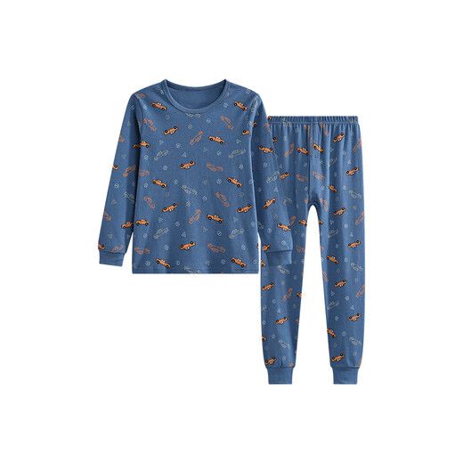 Hongdou children's pure cotton underwear set for boys and girls autumn clothes and autumn trousers autumn and winter warm low-collar cotton sweater M1197 blue gray 130