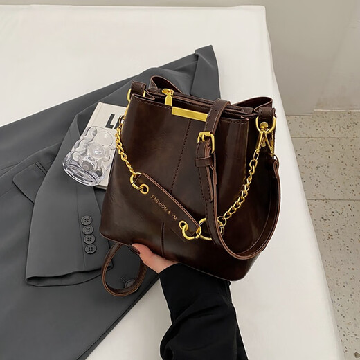 Marie Claire Light Luxury Bag Women's 2025 Women's Bucket Bag Shoulder Bag Anniversary Birthday Gift for Wife Coffee Color Brand Gift Box