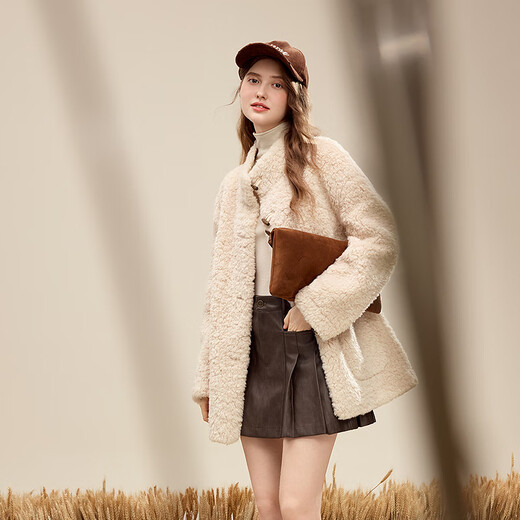 Betu women's 2025 new winter short coat trendy environmentally friendly imitation fur particle coat for women 2511T31 apricot S (apricot pre-sale shipped on 11/24)