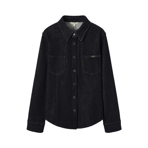 JUZUI relaxed British style H-shaped denim shirt for women 2025 winter new style JWFD60109 dark blue S