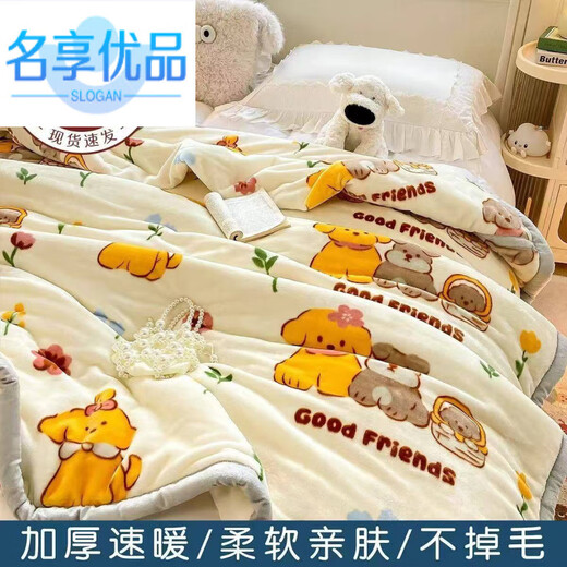 Famous premium autumn and winter thickened double-layer Raschel blanket single double blanket warm student sheets quilt cover blanket ground blue 200cm*225cm about 6Jin Jin equals 0.5kg double-layer thickened