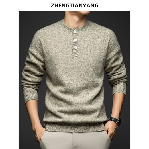 KBXNG Jinba thickened pure wool sweater men's retro clip color silhouette sweater winter round neck Henry collar trendy warm needle green S 165