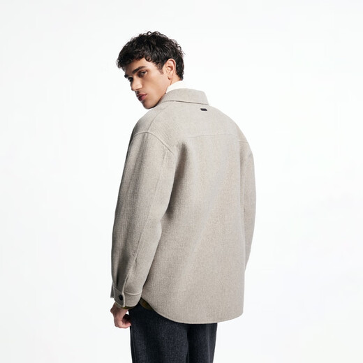 JACK&JONES men's woolen coat, fashionable and versatile, washed long-sleeved loose pointed collar trendy top 225427031 G63 sand floral gray regular M (175)