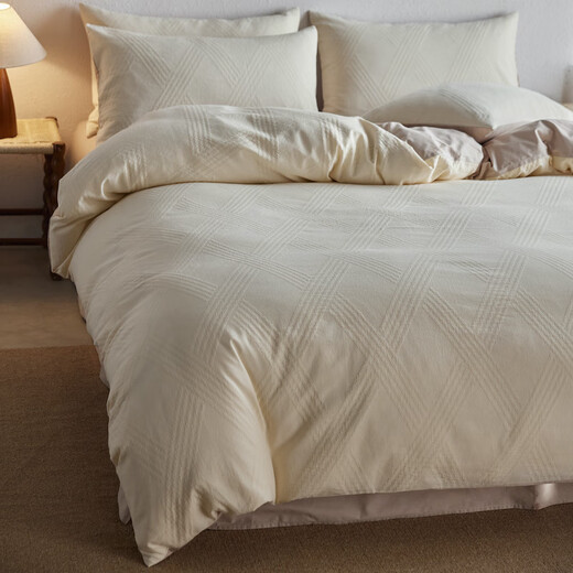 LUOLAI Luolai Light Luxury 100S cotton-dyed four-piece set, Class A baby-grade pure cotton satin bed sheet and quilt cover, spring and summer simple, sunny blue gray, fitted sheet, 1.8m larger (quilt cover 220*240cm)