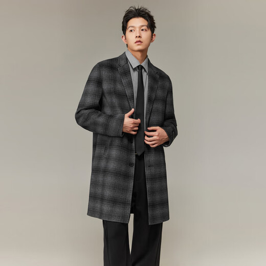 CABBEEN black and gray plaid double-sided woolen coat customized CABBEEN single C exclusive armband winter woolen plaid coat dark gray 56 L /175/50