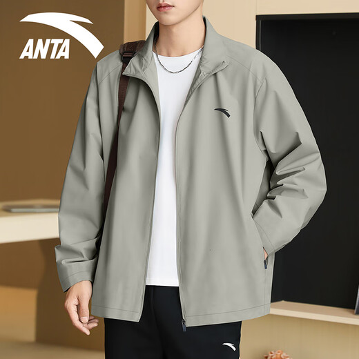 ANTA (ANTA) velvet stand-up collar jacket for men 2025 winter new style young men's outdoor casual thickened windbreaker jacket top velvet stand-up collar style 7605-1 floating gray L /175 suitable for 120-140 Jin Jin equals 0.5 kg