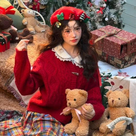 Miss Right's 25-year-old new Korean style Christmas red wool Nibere hat for women, winter warm student painter hat, adult Christmas tree beret - white, one size fits all 56-58