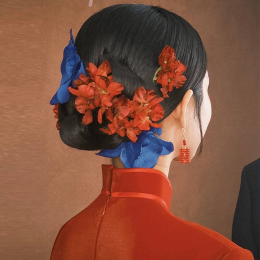 Shudou New Chinese Style Bridal Headwear Red Flower Wedding Hair Accessories Female National Style Retro Simulation Flower Xiuhe Clothing Cheongsam Accessories Hair Accessories Set + Ear Hooks