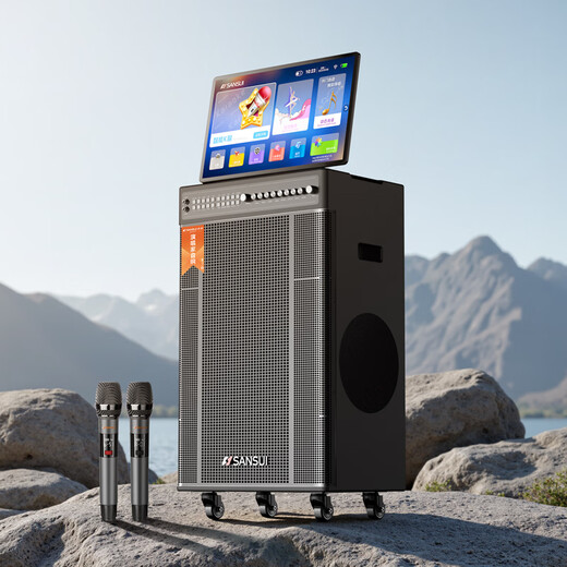 SANSUI portable trolley video speaker touch screen outdoor karaoke home ktv audio set all-in-one karaoke machine high volume karaoke 12 inches 15 inches PU159 subwoofer four-sided sound + 500G hard drive + hydraulic suspension screen