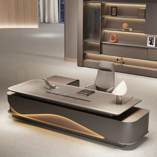 Arc-shaped Italian light luxury boss desk office desk simple modern table president desk and chair chairman executive desk 1.6 meters desk (single cabinet without lights)