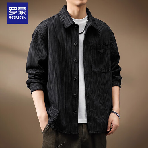 ROMON японский стиль бамбуковый узор рубашка куртка мужская осенняя свободная новая верхняя одежда в стиле ретро рабочая одежда рубашка с длинными рукавами черная XL
