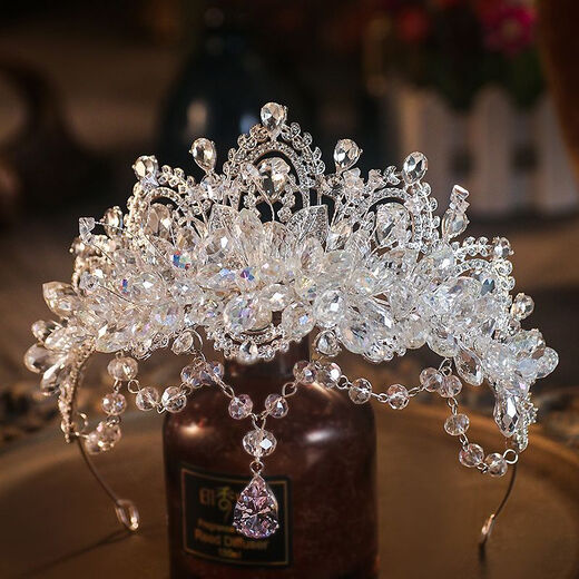 Meng Junchen bridal tiara high-end crystal forehead chain wedding dress crown princess wedding headdress female 18th birthday gift high-end crown (age reduction)