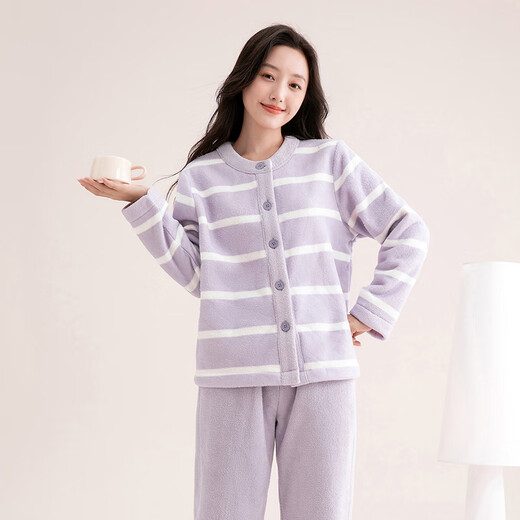 Fenton Pajamas Women's Anti-static Double-sided Velvet 2025 New Thick Warm Pajamas Women's Striped Loose Home Clothes