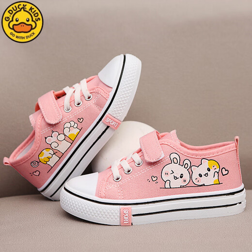 G.duck children's canvas shoes girls' shoes 2025 spring and autumn new soft sole non-slip breathable girls casual shoes boys running shoes cute rabbit pink 20 shoe inner length about 14.0c