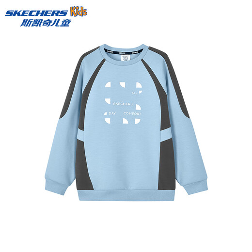 Skechers boys' knitted pullover sweatshirt autumn and winter plus velvet to keep warm and fashionable versatile long-sleeved top P424B005 light antique blue /04B2 160