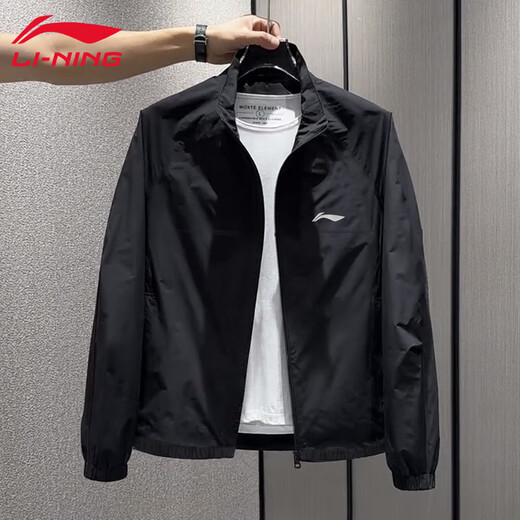 Li Ning (LI-NING) Jacket Men's Spring and Autumn New Running Outdoor Sports Stand Collar Top Men's Loose Casual Autumn Jacket Men's Black Stand Collar Sports Jacket L /175 (125-145 Jin Jin equals 0.5 kg)