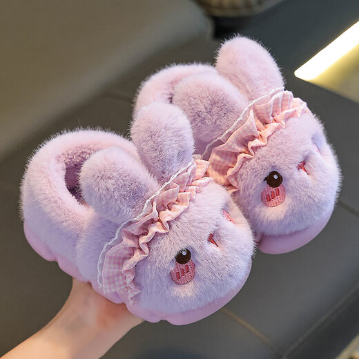 Rabbit Children's Cotton Slippers for Boys Winter Cartoon Cute Non-Slip Indoor Bath Soft Soled Baby Slippers Upgraded Eco-friendly Material Pink (Heel Included) Size 12 30/31 (Shoe Inner Length 18CM Suitable for Foot Length 17