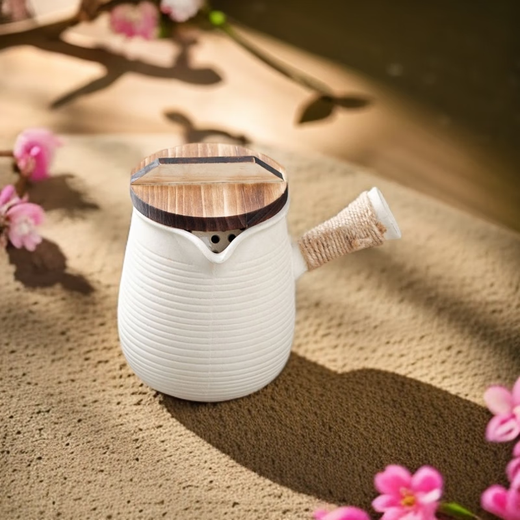 Chinese style roasted milk tea pot with lid, roasted milk tea pot, stove set, large capacity 620 ml, small basic model, brown pot, wooden lid, six cups, filter set, fair cup