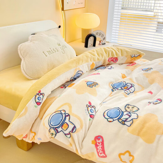 Class A baby quilt winter children kindergarten winter quilt thickened warm milk velvet quilt cover quilt core autumn and winter removable and washable space astronaut 100*120cm single quilt cover