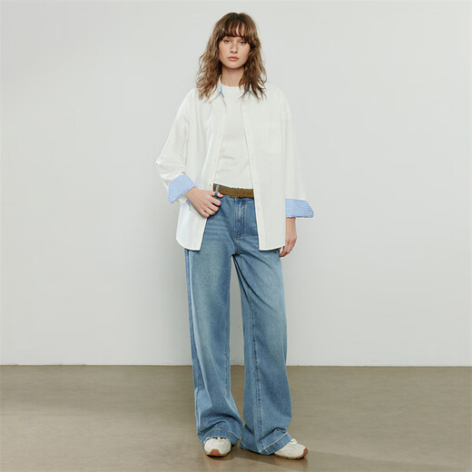 Chuyu pure cotton long-sleeved shirt for women 2025 autumn new style stitching plaid design niche shirt commuting top off-white L