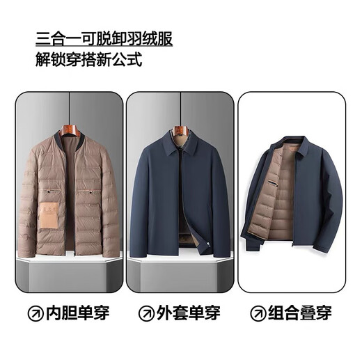 Jiumuwang Men's Goose Down Down Jacket 2025 Winter New Middle-aged Business Executive Lapel Warm Jacket Black (Goose Down Liner Removable) M 170 (Suitable for Weight 100-120 Jin Jin is equal to 0.5 kg)