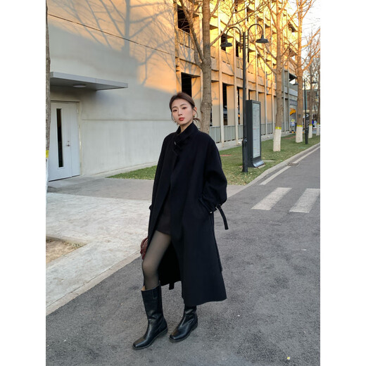 Pusumede Fenglvmange wool double-sided woolen coat for women, loose temperament, mid-length woolen coat, brown (100% wool), ready stock S