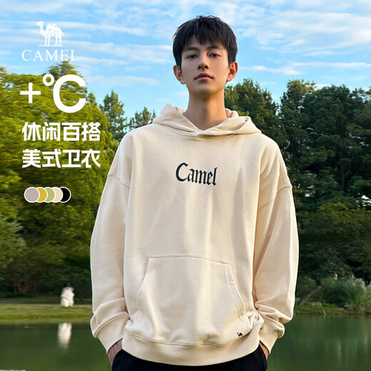 Camel (CAMEL) hooded sweatshirt men's autumn and winter Wang Junkai's same style American trendy loose plus velvet thick long-sleeved T-shirt M34CA88738A