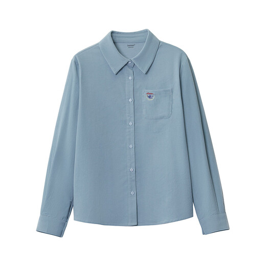 INMAN pure cotton simple commuter long-sleeved shirt for women 2025 autumn retro embroidered loose lapel corduroy shirt light aqua XL
