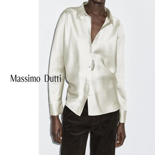 Massimo Dutti Autumn and Winter New Product 2025 Women's French Elegant Quiet Luxury Style High-Quality Bat Sleeve Satin Shirt 05152952 Silver XS (165/84A)