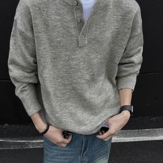 CK American handsome Henry collar sweater for men 2024 new autumn and winter lazy old money style sweater sweater jacket black black L