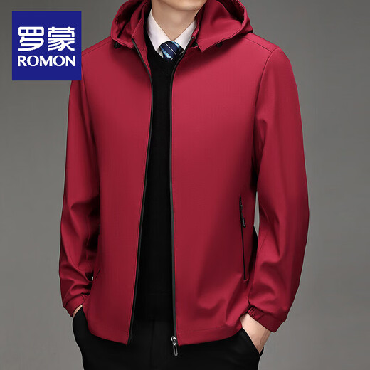 ROMON coat autumn men's middle-aged dad wear detachable hood casual jacket men's winter jacket plus velvet top navy blue regular XL 130-145Jin Jin equals 0.5 kg
