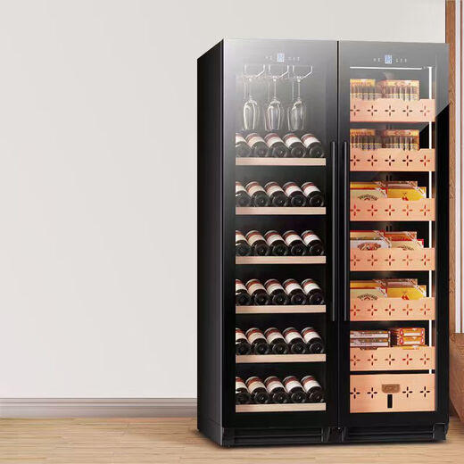 Baikelen Cigar Cabinet Double Door Constant Temperature and Humidity Tobacco and Wine Cabinet Tea Cabinet Beverage Cabinet Refrigerator Air-cooled Frost-free Household Commercial Large Capacity Zero Embedded Spanish Cedar Wood WIFI Ammonia Removal 1.7 Meters Dual Temperature Zone Red Wine + Cigar Thin Section