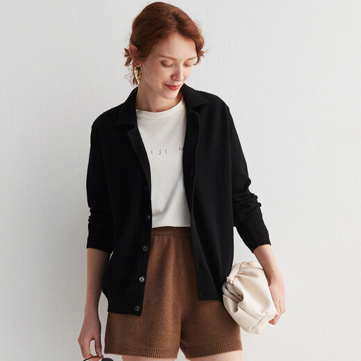 PALUOPO 2025 100% Cashmere Sweater Women's Cardigan Autumn and Winter Warm Tops Knitted Sweater Jacket ET20061R Black L 165/105