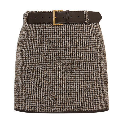 DZZIT shorts 2025 winter new retro style houndstooth hemming design culottes women 3J4Q1503W yellow brown S