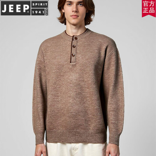 JEEP SPIRIT classic retro Henry collar American high-end knitted sweater for men 2025 new autumn and winter casual warm sweater dark gray M